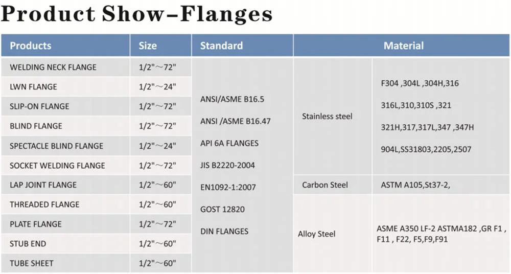 Hot Sale ANSI/DIN/En Forged Carbon/Stainless Steel Welding Neck/Blind/Slip on/Lap Joint/Flat Plate/Socket RF/FF/Rtj Pipe Flanges